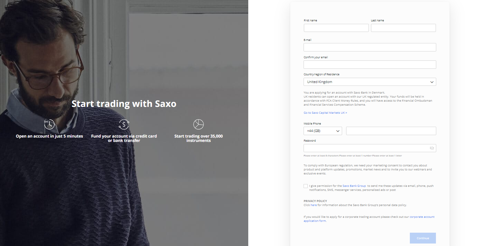 Saxo Bank Open Account Page Saxo Bank Open Account Page